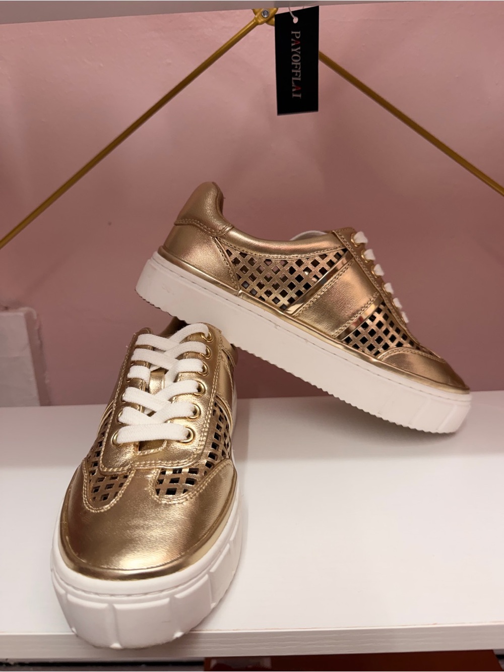 Vince Camuto Metallic Gold Lace-Up Platform Sneakers